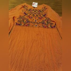 Daizeolii Embroidered Floral Short Bell Orange Boho Dress Size Medium NWT